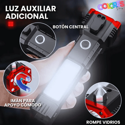 Linterna Táctica Multiuso 4 en 1 - Recargable y de Emergencia